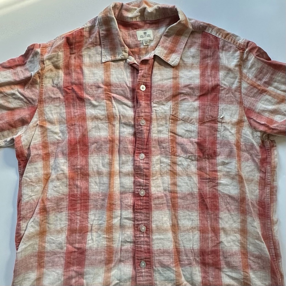 Solitude Orange White Plaid Short Sleeve Button Down Casual Shirt‎ Men’s XXL